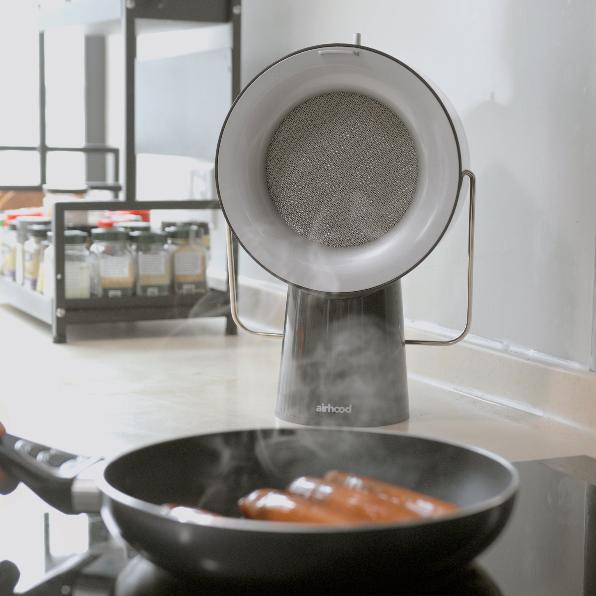 Airhood - Wireless version. The World's First Portable Kitchen Air CLEANER. Ivory White. Removes Grease, Smoke, and Cooking Odors As They Happen.